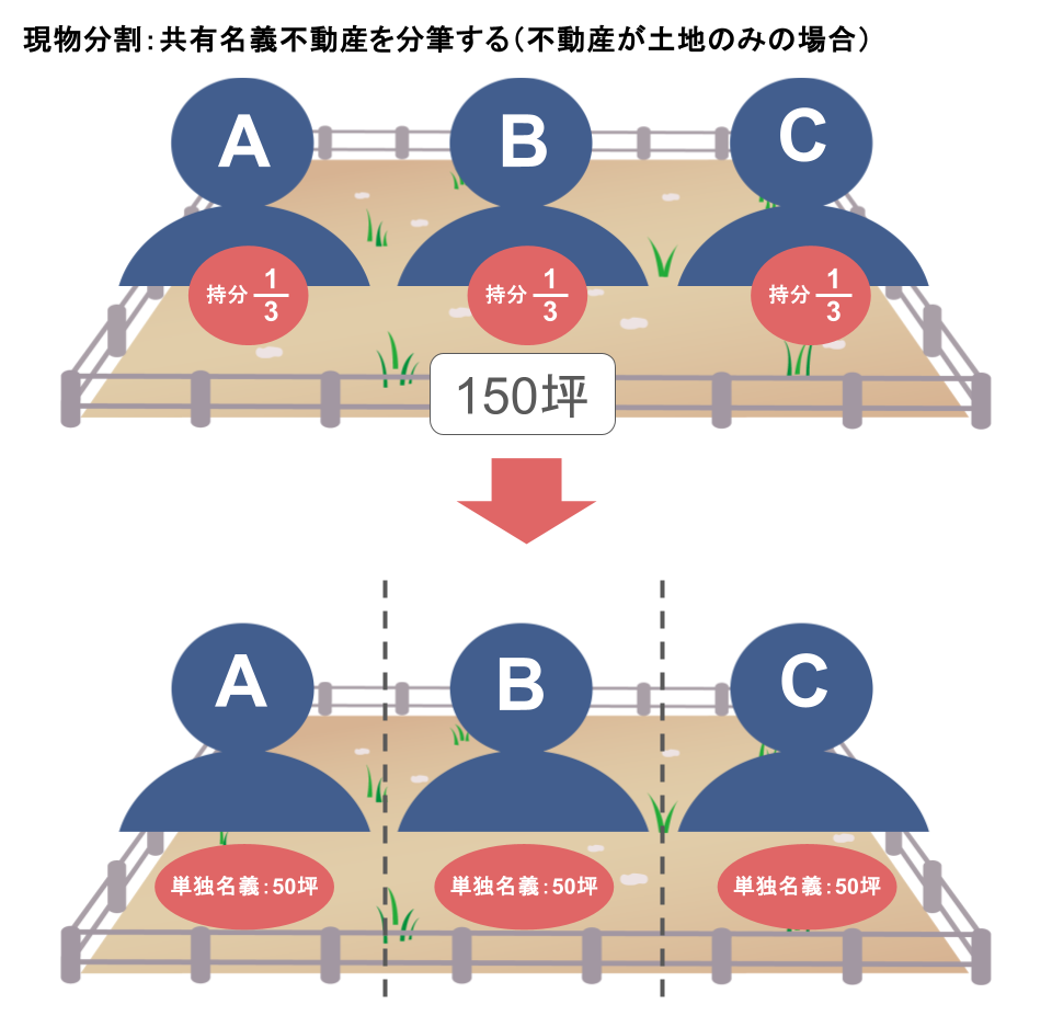 現物分割：共有名義不動産を分筆する（不動産が土地のみの場合）